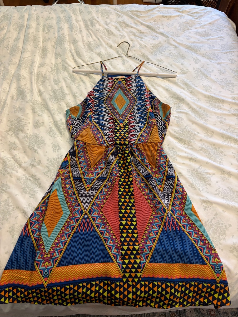 Sleeveless Geometric Print Halter Dress